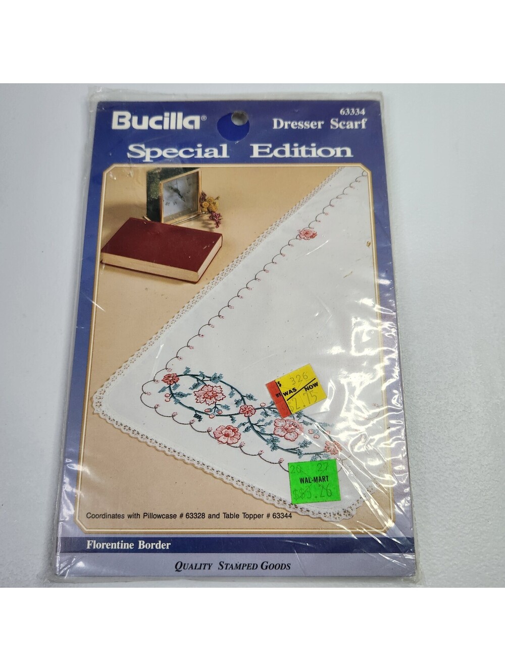 Bucilla Florentine Border dresser scarf stamped cross stitch kit